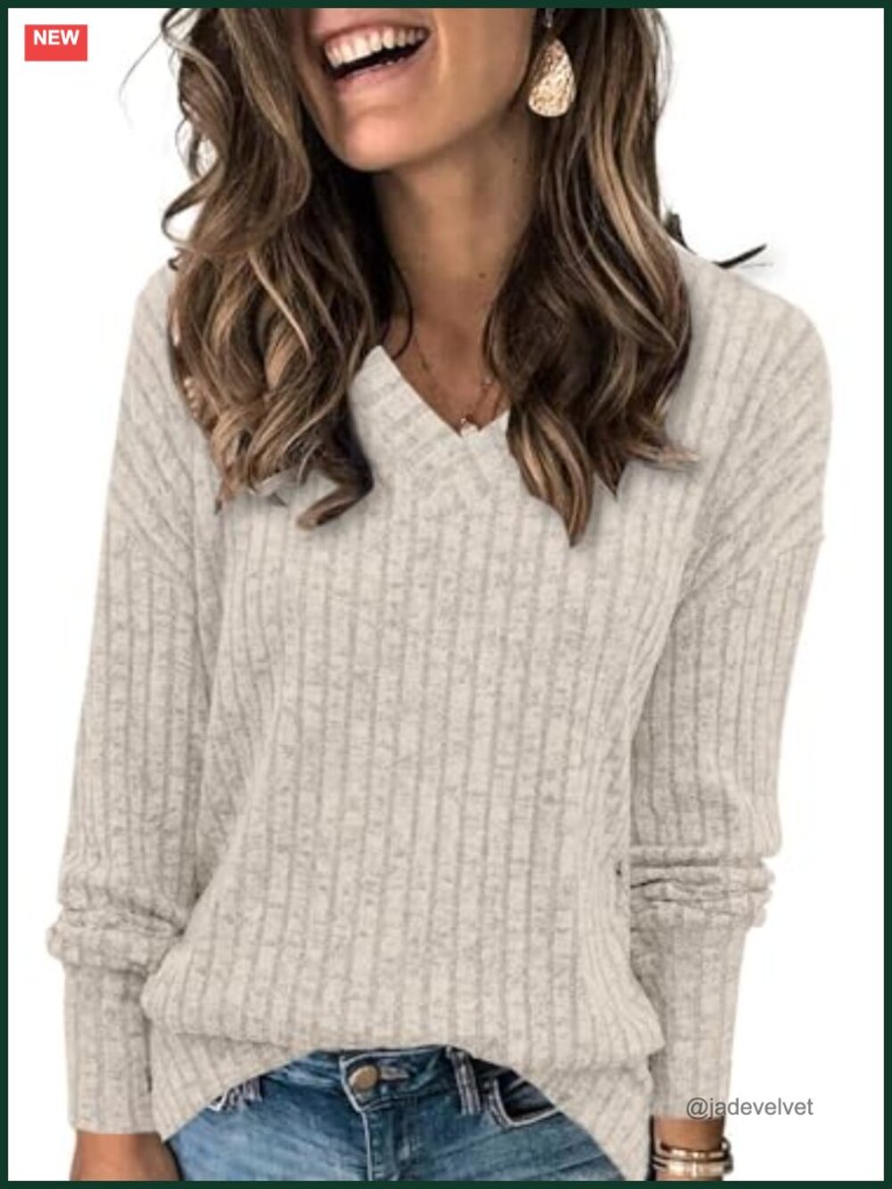 Womens V Neck Long Sleeve Tunic Sweater Loose Fit Casual Fall Pullover